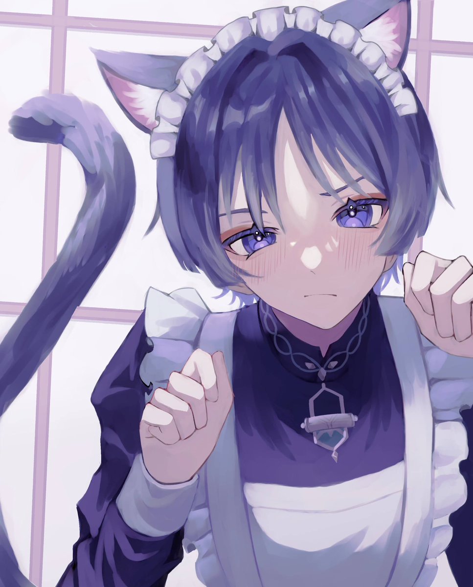 scaramouche (genshin impact) animal ears cat ears 1boy male focus cat tail tail maid  illustration images