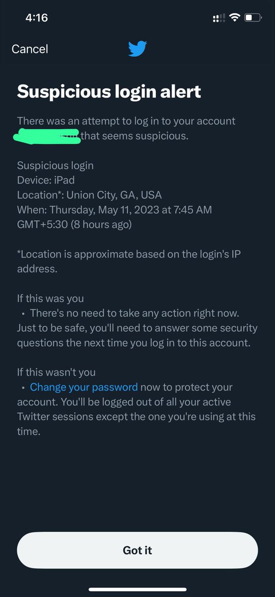 Hello <a href="/Twitter/">Twitter</a> thanks for the notifications and mail. I hope you keep our account protected this way.