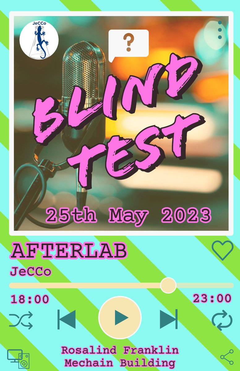 JeccoCochin's tweet photo. Can you guess that song? 😏 🎶
Come join us for Afterlab themed "BLIND TEST" organized by JeCCo. It's going to be a fun-filled evening where you get to meet all the young researchers of Institute Cochin. Mark your calenders for 25th May at RF, Méchain, 18:00 onwards!! https://t.co/OIs7olPxhq
