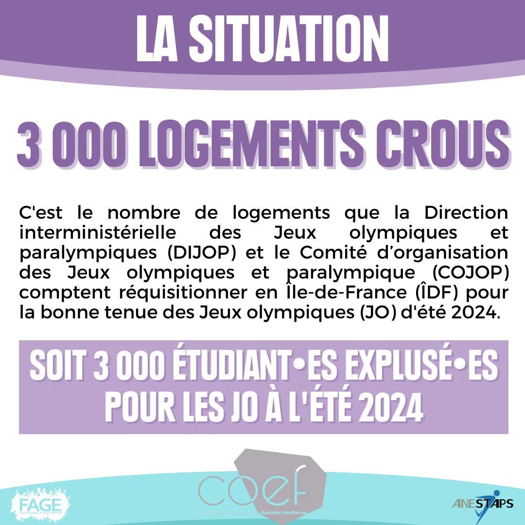 #CDP | La <a href="/dijop/">DIJOP</a> et <a href="/Paris2024/">Paris 2024</a> ne veulent rien entendre ? Faisons du bruit ! 📣

Réquisitionner des logements #étudiants pour les #JOP2024, c'est NON ❌

Nous nous opposons à cette #expulsion des #étudiant.es de leurs résidences #CROUS ❗️

🔗 tinyurl.com/4c73dp9t