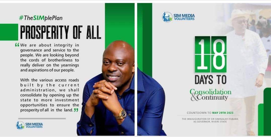 clement_braide's tweet image. #TheSIMplePlan

PROSPERITY OF ALL

"We are concerned about integrity in governance and service to the people. We are looking beyond the cords of brotherliness to really deliver on the yearnings and aspirations of our people.

#SimMediaVolunteers 
#smv