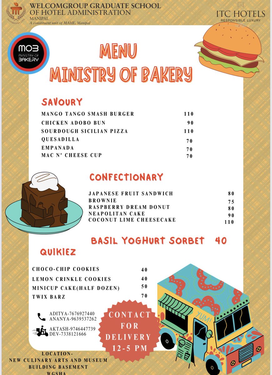 ✨️Hello Manipal-ites, 

✨️We are from WGSHA, we have a bakeshop which we would love for everyone to visit, and try out our new products 🍔🍪🍰✨️

✨️We are open from 11am - 5pm on weekdays, and we are also offering Home Delivery 🏡🏃✨️

✨️Hope to see you soon!✨️