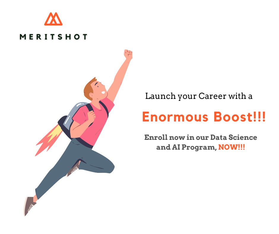 Launch your Career with an ENORMOUS BOOST!!!!!

For more details, Visit us at: meritshot.com

#nonitjobs #nonit #datascience #machinelearning #hiring #tech #trending #viral #ai #career #meritshot