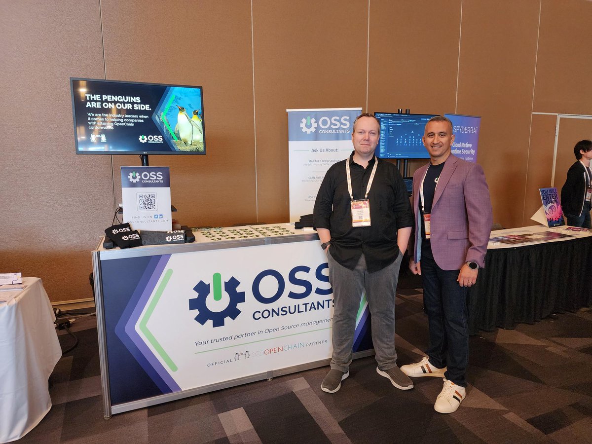 OSSConsultants's tweet photo. Shane Coughlan stopped by the @OSSConsultants booth at the #OSSummit in Vancouver to chat about our continued work with the OpenChain project
 
@opendawn @linuxfoundation #opensource #sbom https://t.co/H1dOQ5Ew5c