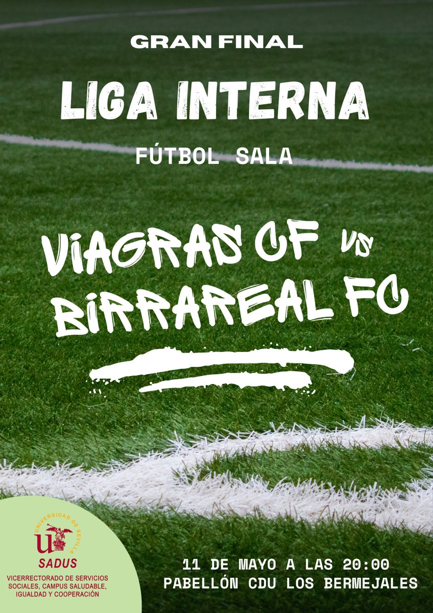 🎉Día grande de competición y finales: 

⚽️Campeonatos universitarios con <a href="/matematicasUS/">Facultad de Matemáticas</a>, <a href="/etsii/">ETS Ing. Informática</a>, <a href="/us_ftf/">Facultad de Turismo y Finanzas</a> y <a href="/EducacionUs/">Facultad de Ciencias de la Educación @unisevilla</a>, y gran final de la liga interna de #FútbolSala 

🥳¡Ven a animar a tu equipo al <a href="/SADUSoficial/">SADUS</a>!