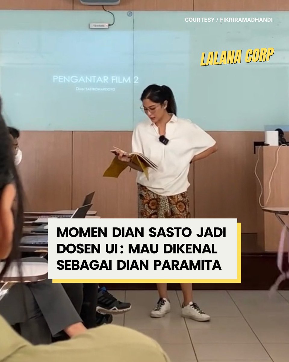 lalanacorp's tweet photo. Rayhan Fikri Ramadhandi yang menceritakan pengalamannya dibimbing oleh Dian Sastro sebagai dosen praktisi di UI. Selama mengajar, Dian tidak ingin dikenal sebagai aktris, melainkan sosok dosen praktisi. Oleh karena itu, ia ingin dikenal di kampus sebagai Dian Paramita.
-
#LLNCORP https://t.co/QSkaSdxrza