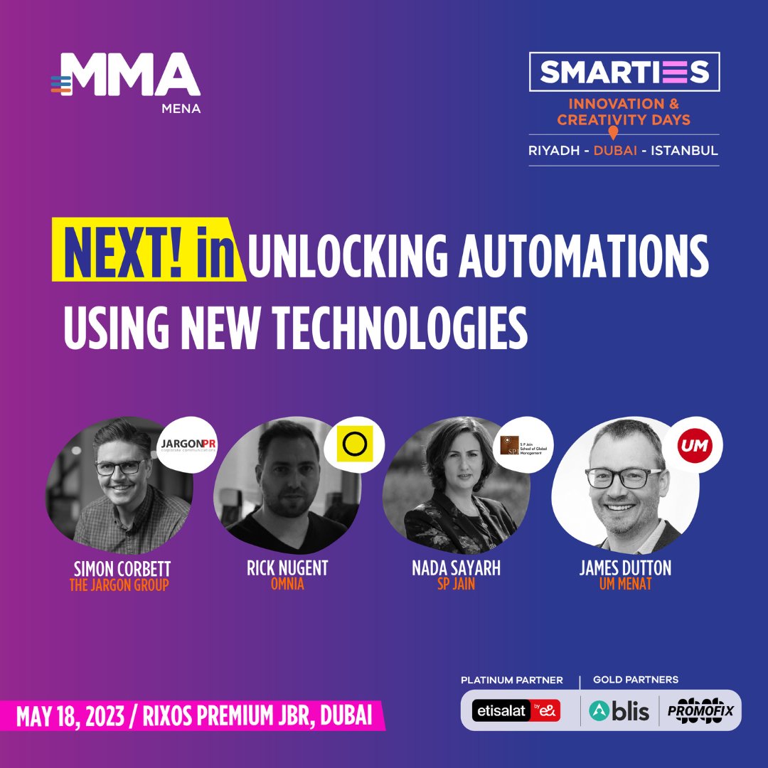 💫Are you ready to take your digital marketing to the next level? Join us at SMARTIES Innovation and Creativity Days on May 18 for a cutting-edge session on unlocking automations using new technologies.
 Register now 👉🏻  lnkd.in/dM5Jbmsw