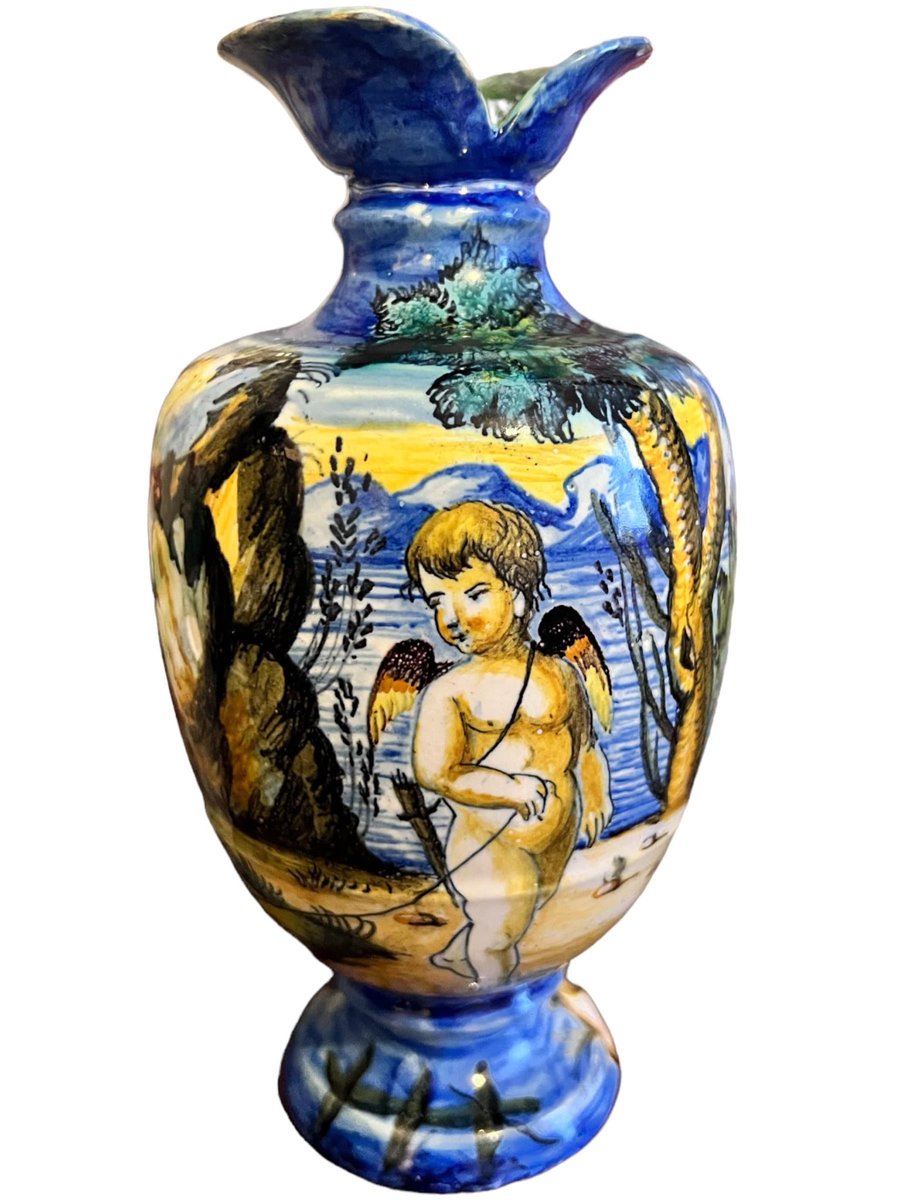 Antique Majolica Hand Painted Vase, 1880s. Possibly Cantagalli majolica hand painted vase. #antiquevase #italianmajolica #antiquemajolica #majolicapottery #glazedpottery #majolica #loveretrocrafts etsy.me/3IorjjN