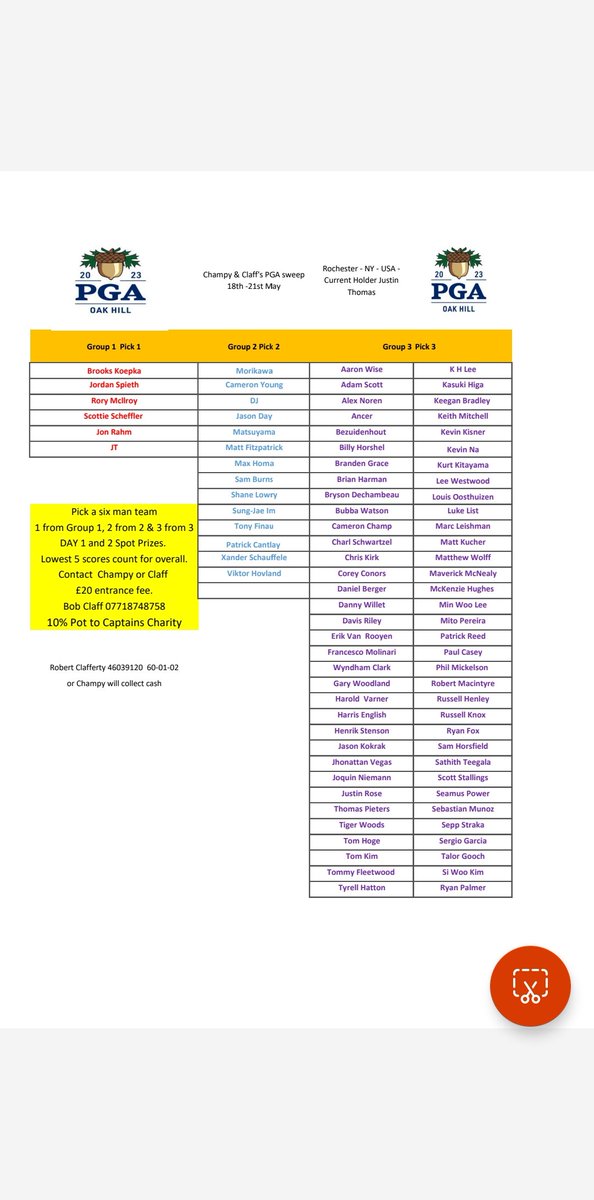 1 week to go to our 2nd Major of the year. We will be running a sweep <a href="/EalingGolfClub/">Ealing Golf Club</a>.

If you want to enter send me your picks.

Champy will collect cash at the club or you can transfer the £20 entrance to my account
