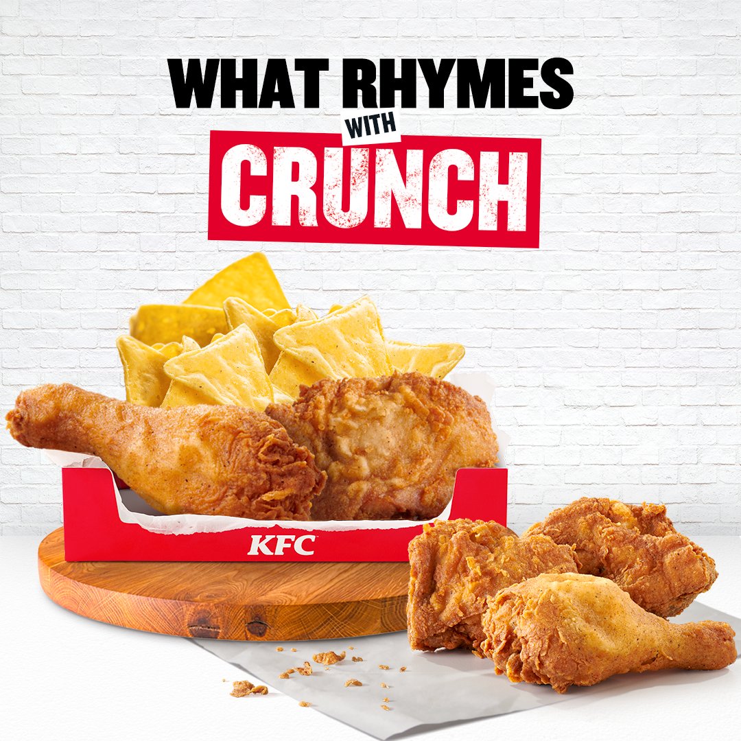 KFCinKenya's tweet photo. Wasee wasee, how many words can you come up with that rhyme with Crunch? π€ Tuambie hapo chini and grab the Streetwise crunch while at it. π Go!
#StreetwiseCrunch #ItsCrunchTime https://t.co/VGontGhaaQ