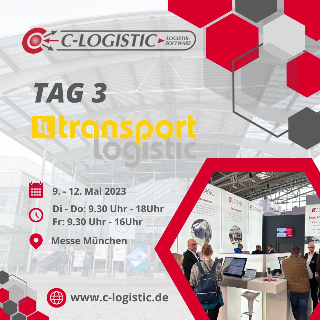 CLogistic's tweet photo. 🎉 Guten Morgen, Messebesucherinnen und -besucher!

Der 3. Tag der @transportlogistic Messe  und wir sind hier. Kommen Sie vorbei und erleben Sie die Magie von Halle A3, Stand 308!

#transportlogistic2023 #messe #münchen #transport #logistik #software #tms https://t.co/1wyLQXOEg4