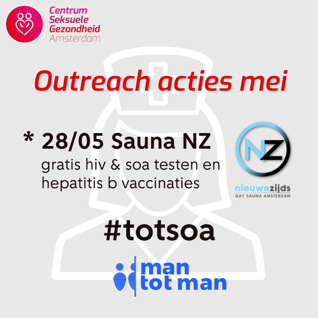 CSGA020's tweet image. Zondag 28-05-2023 van 🕛16.00 – 19.00 Gratis hiv/soa testen en vaccinaties voor hepatitis B bij Sauna NZ

Graag zien we je daar!

#csga020 #seksuelegezondheid #soapoli #outreach #ggdamsterdam  #amsterdam #gay #bi #saunanz #lhbtiq #lgbtiq #totsoa #yourchoiceyoursex