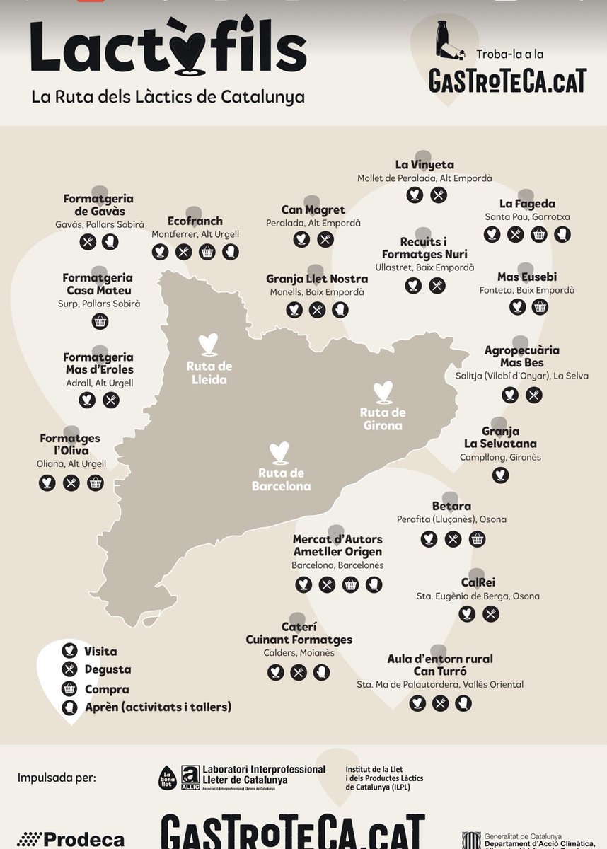 Para fans de los productos lácteos ha nacido #Lactòfils las rutas de lácteos por #Catalunya con 18 propuestas para visitar que van desde tiendas hasta catas, talleres, experiencias pedagógicas o de restauración! 
Más información en la web de <a href="/gastroteca/">Gastroteca</a>
