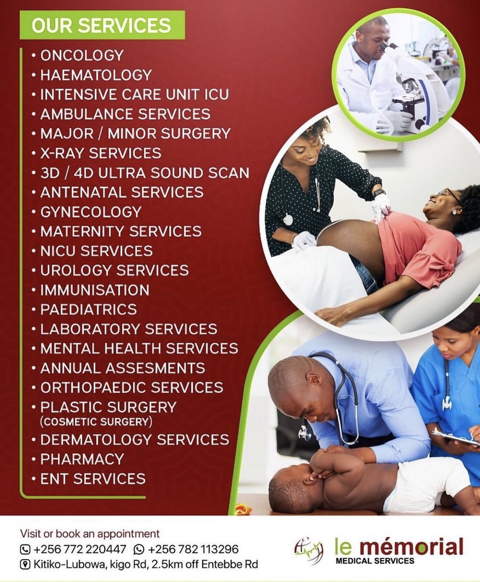 LeMemorialUg's tweet photo. At #lememorial, we offer a wide range of services to ensure you receive the best possible care.
From emergency services to specialized treatments, our dedicated team is here to support you every step of the way. Trust us to provide comprehensive care when you need it most. https://t.co/AvzsCS8qTw