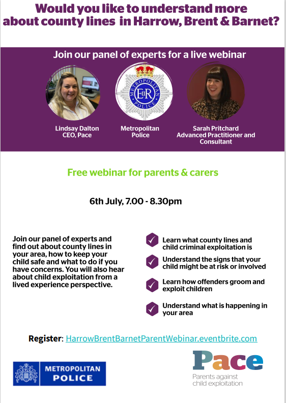 See the poster below for a free webinar for parents and carers