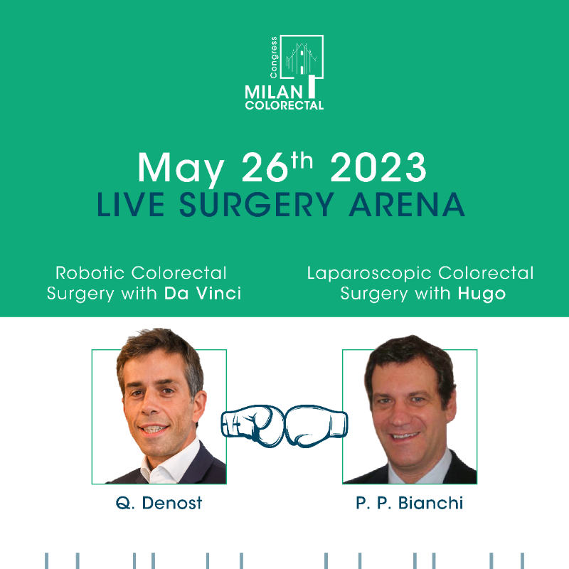Colorectal2023's tweet photo. On May 26, there will be a new round of our Live surgery arena, during which we will clash:

Robotic colorectal surgery with Da Vinci
By Prof. Denost
vs.
Laparoscopic colorectal surgery with Hugo
By Prof. Bianchi

Don't miss it! 💥

Register Now ⤵️