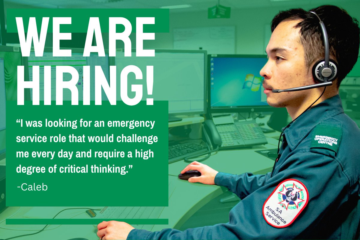 Want to challenge yourself and learn new skills? We’re looking for new Emergency Medical Dispatch Support Officers! iworkfor.sa.gov.au/page.php?pageI…... Caleb has received a lot from working at SAAS so far and would encourage others to join too!