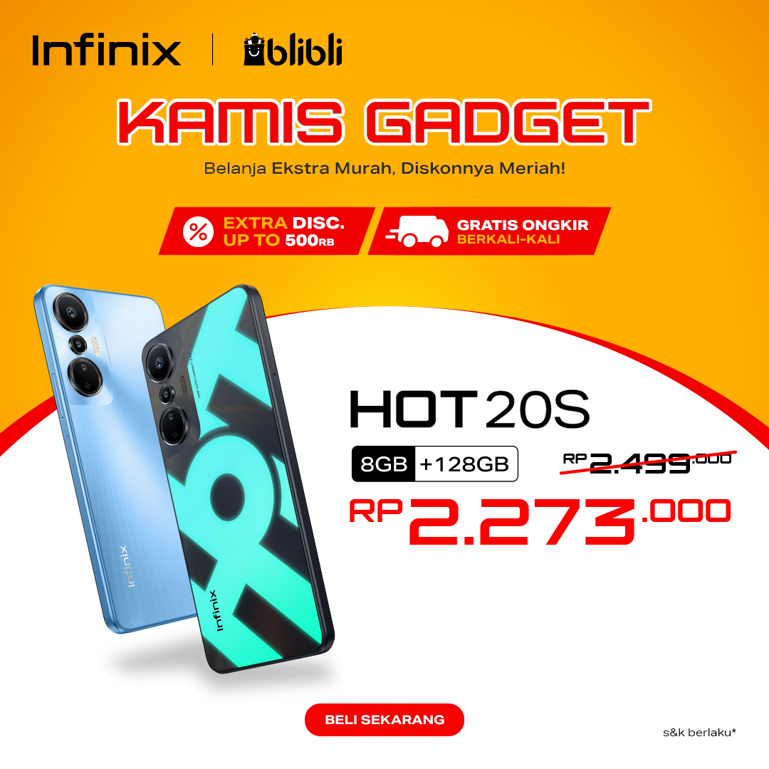 InfinixIndo's tweet photo. Buruan dapatkan HOT 20s sekarang dengan harga spesial hanya 2.273.000 saja! Dari harga normal 2.499.000. Jangan sampai kelewatan kesempatan untuk memiliki smartphone keren ini. Beli sekarang juga di Blibli 👉👉 https://t.co/HLL0u4J3FJ https://t.co/MvmpMXz1f4