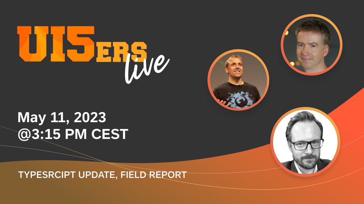 Don't miss #UI5erslive today at 15:15CEST 🕒
Our topics: 
💪 handle complex #UI5 projects (with @mike_zaschka)
🧭 status report for TypeScript support in UI5 (with @aku_dev & @pmuessig)

All details at openui5.org/events/#id=ui5…