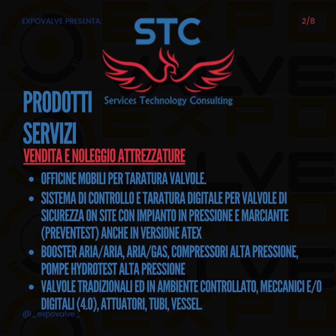 ExpoValve's tweet photo. STC Services Technology &amp; Consulting #produzione #manutenzione #taratura #valvole #sicurezza #atex #gas #pompe #trapani #smerigliatrici #lubrificanti #addittivi #finitura #metalli #abrasivi #torni #flange #maschiatrici https://t.co/9Ur9dRzWyB