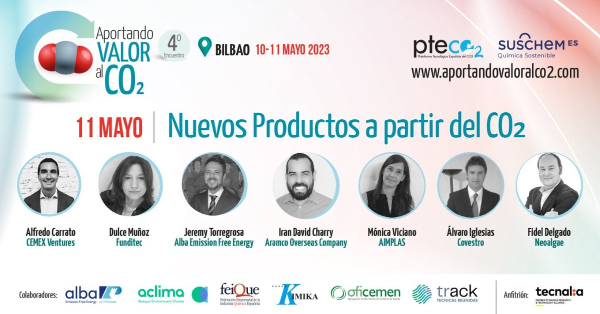 Hoy estamos en Bilbao en @pteco2 . Nuestro Co-CEO, Fidel Delgado, formará parte de los expertos de #AportandoValorAlCO2  que debatirán sobre los productos que se pueden fabricar a partir del #CO2