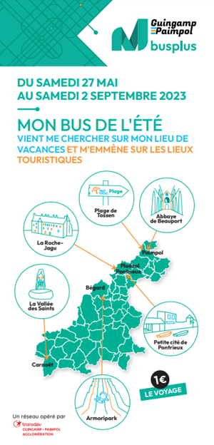 GPMobilites's tweet photo. LE BUS DE L'ÉTÉ
Du 27 mai au 2 septembre 2022 
Sur réservation au 02 96 68 00 08 
1€ le voyage
#paimpol #pontrieux #begard #ploezal #carnoet 
✅Abbaye de Beauport
✅Plage de la Tossen
✅Vallée des Saints
✅La Roche-Jagu
✅Armoripark  
▶️ Tous les horaires https://t.co/CJgvuYIu4W https://t.co/ZPRqlfsWle