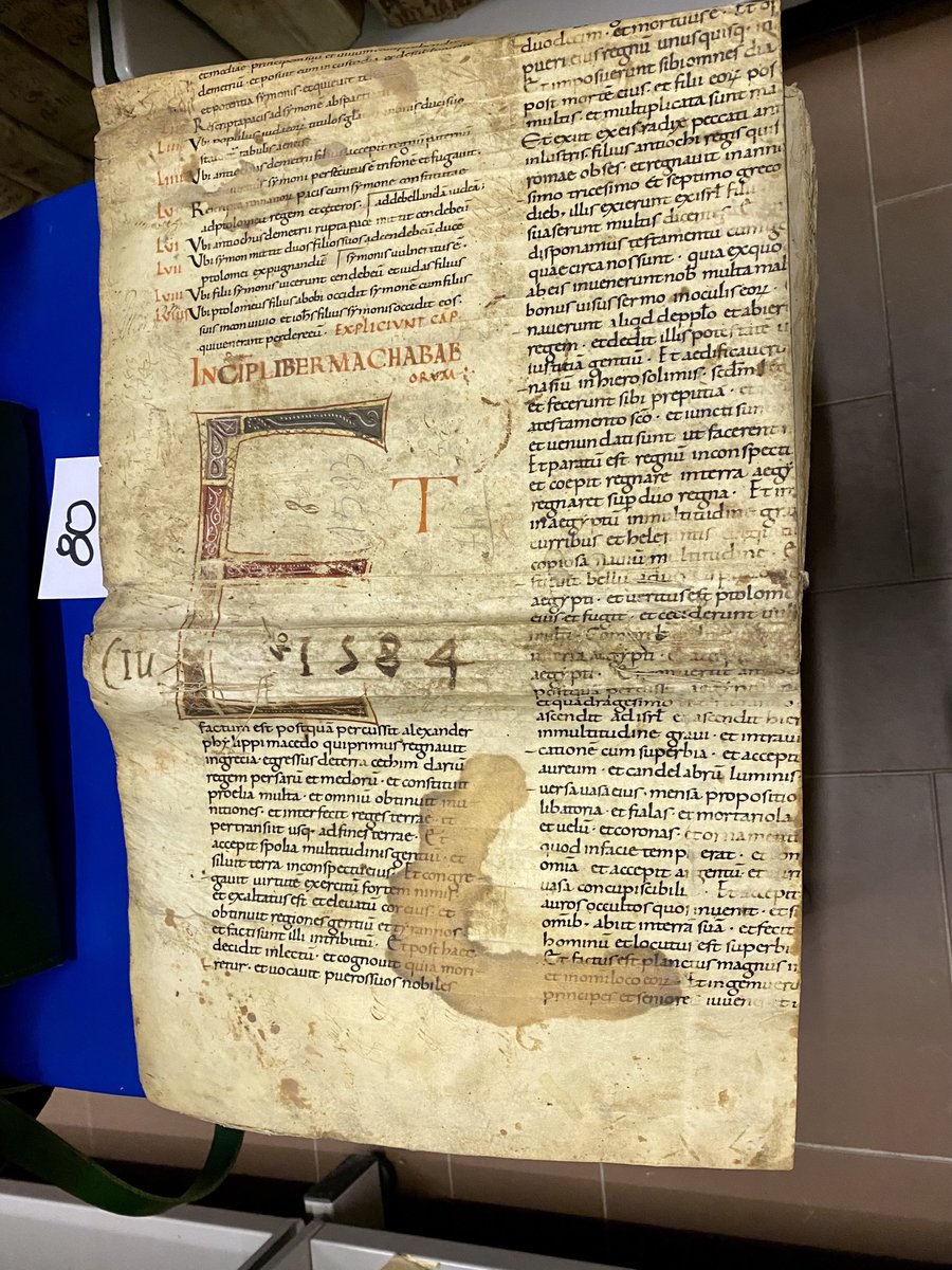 LCostantini89's tweet image. The exploration of the Gubbio fragments continues thanks to the efforts of @Laurarogari_, who sent me a photo of this spectacular fragment (Vulgate, First Book of Maccabees 1:1-27, possibly s. X). @FragmentariumMS #fragmentfriday #fragmentology