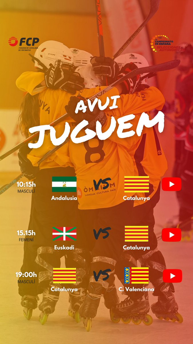 FCPatinatge's tweet photo. [🏒] 🤩 𝗔𝗩𝗨𝗜 𝗝𝗨𝗚𝗨𝗘𝗠❗

🙌🏼 #RodemEndavant #SeleccióCatalana

#HoqueiLínia https://t.co/r4r0FyamJi