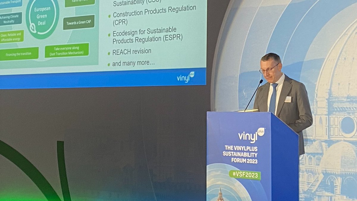 “The European PVC industry is currently facing unprecedented regulatory &amp; macro-economic challenges. The secret of VinylPlus' success in tackling such challenges is the cooperation between its founders, partners &amp; member companies" 

🗣️Our Charmain Karl-Martin Schellerer
#VSF2023