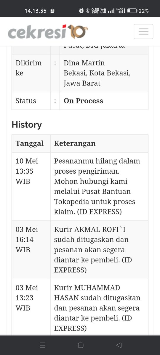 Alexandre_trg21's tweet photo. Paket dinyatakan hilang oleh kurir, di resolusi disuruh lengkapi berkas tapi dan hanya diganti ke pembeli sedangkan penjual gak dapat apa² @tokopedia @TokopediaCare 
Ngeri² sedap juga ya kurir rekomendasi Tokopedia https://t.co/I4ZGr4CuQH