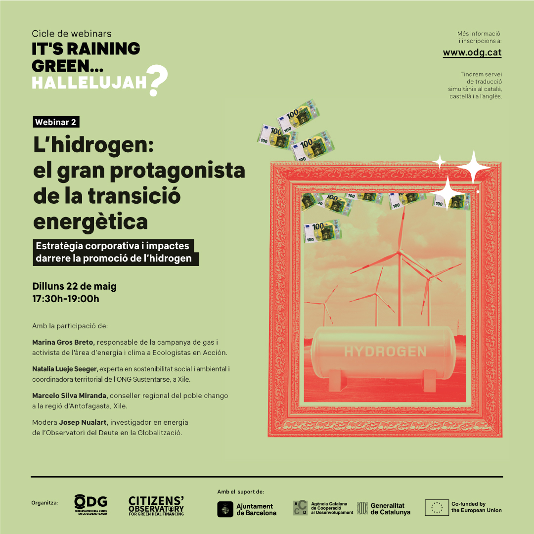 🌐 Webinar #ItsRainingGreen | L'hidrogen: el gran protagonista de la transició energètica

🤨 Quina estratègia corporativa hi ha darrere l'hidrogen? Quins impactes tindrà al Sud global?

🗓️ Dilluns 22, 17.30-19h CET

🧵 Presentem les ponents

🔗 Inscriu-te tinyurl.com/57k9zuur