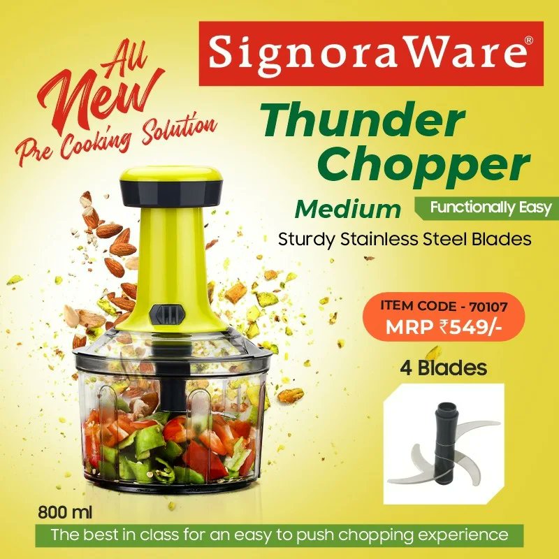SignoraWare's tweet photo. New Launch 
Thunder Chopper Medium for lightning fast chopping experience⚡

#signoraware #thunderchopper #thunderchoppermedium #plasticchopper #chop #handchopper #pushdownchopper #safe #quickchopping #vegetables #fruits #kitchentools #fastchopper https://t.co/yYU6Doh08Y