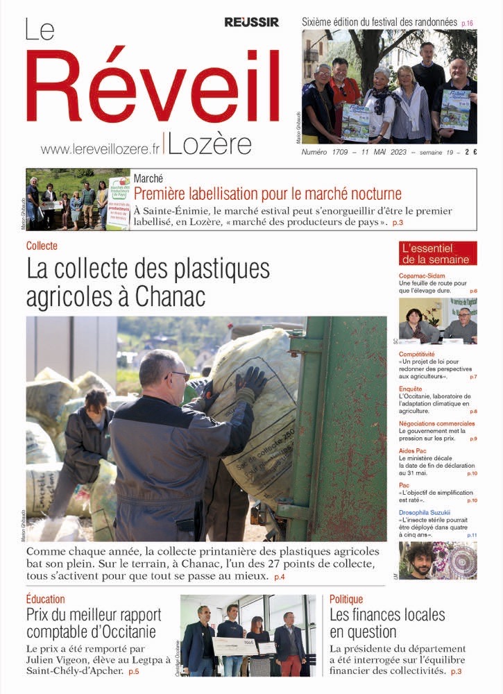 À la une du Réveil Lozère du 11 mai :

📌 La collecte printanière des plastiques agricoles est en cours.

📌 Première labellisation lozérienne "Marché des producteurs de pays" à Sainte-Énimie

📌 Justin Vigeon reçu le prix du meilleur rapport comptable d'Occitanie

#agriculture