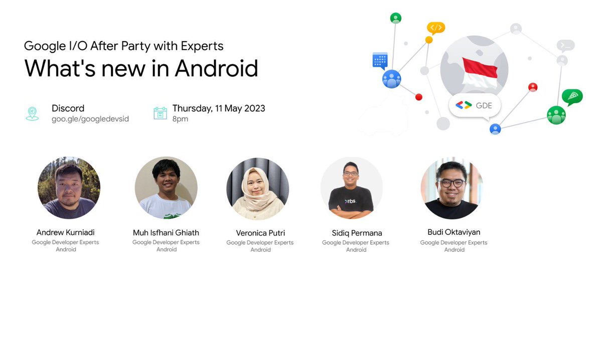 gdgjkt's tweet photo. Google I/O After Party with Experts! 🥳

Let's discuss about latest features, updates, and advancements in the Android after Google I/O.

Thur, May 11th, 2023
8.00 p.m.

Join our discord server now!
https://t.co/D4znuwqT60 https://t.co/thvquyuDNv