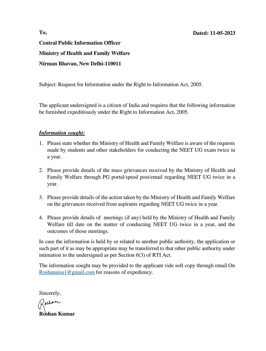 Official_AISU's tweet photo. We have filed an RTI application with the Ministry of Health and Family Welfare to seek information regarding the NEET UG twice in a year matter. 
#NEETUG23 #NEETUGSecondAttempt #RTI https://t.co/lK19BWKMCS