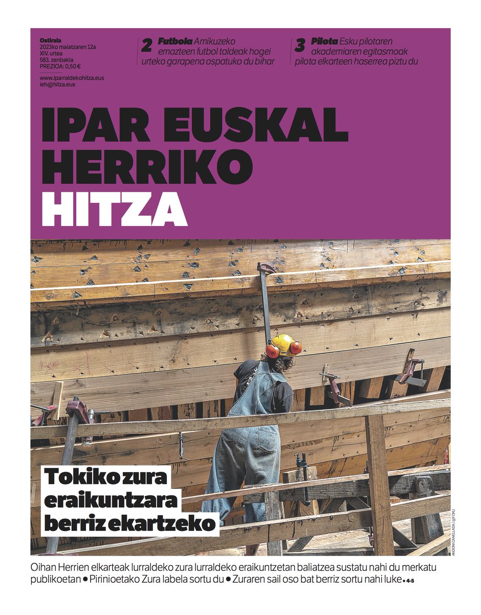 Iparraldeko Hitza (@iehkohitza) on Twitter photo Biharko <a href="/IEHkohitza/">Iparraldeko Hitza</a> -n:
🟣 Tokiko zura tokiko eraikuntzan baliatzeko xedea
🟣 Amikuzeko emazte futbol taldeak 20 urte
🟣 <a href="/IparraldekoB/">Iparraldeko Pilota Batzordea</a> -ren eta kluben kexua Eskupilotaren akademiari buruz
🟣 Elkarrizketa: Panpi Merkapide <a href="/HerriUrrats/">Herri Urrats</a> eko programazio taldekidea
<a href="/berria/">Berria.eus</a> Biharko <a href="/IEHkohitza/">Iparraldeko Hitza</a> -n:
🟣 Tokiko zura tokiko eraikuntzan baliatzeko xedea
🟣 Amikuzeko emazte futbol taldeak 20 urte
🟣 <a href="/IparraldekoB/">Iparraldeko Pilota Batzordea</a> -ren eta kluben kexua Eskupilotaren akademiari buruz
🟣 Elkarrizketa: Panpi Merkapide <a href="/HerriUrrats/">Herri Urrats</a> eko programazio taldekidea
<a href="/berria/">Berria.eus</a>