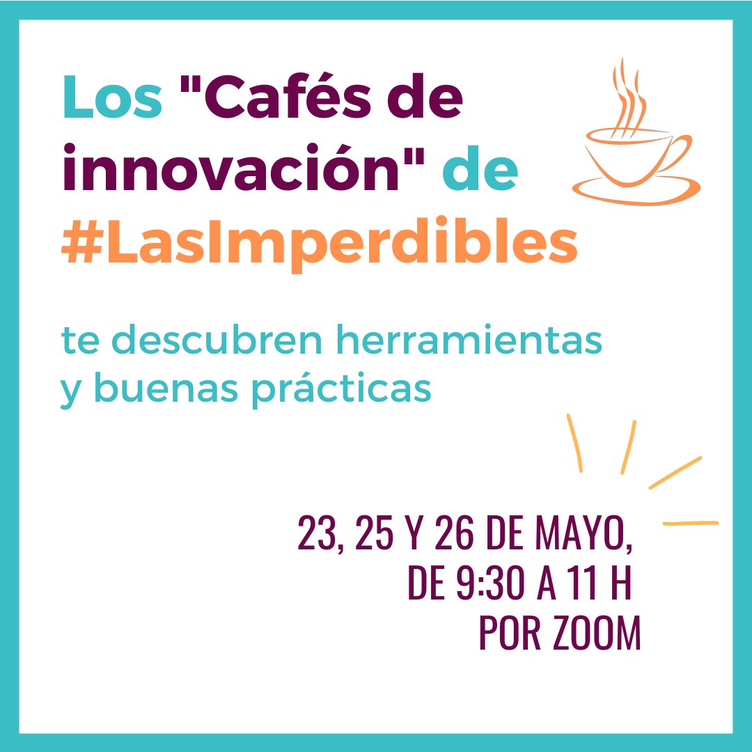 📢 ¡Tengo la solución! Vente a los "Cafés de innovación" ☕ de la escuela de #LasImperdibles 🧷! 

Estrenamos formato con un ciclo sobre narrativas digitales. Serán 3 sesiones de 90 minutos por Zoom, en formato taller. 📢