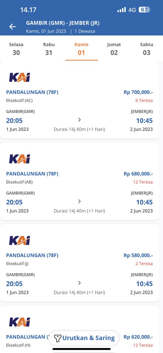 jalur5_'s tweet photo. KAI telah menjual tiket kereta baru (belum pernah ada sebelumnya) untuk keberangkatan 1 Juni 2023, yaitu:

1. Pandhalungan (Jakarta Gambir - Jember)
2. Argo Semeru (Surabaya Ps Turi - Jakarta Gambir via Jogja pp)
3. Manahan (Solo Balapan - Jakarta Gambir pp)

Info lengkap dapat cek @kai121