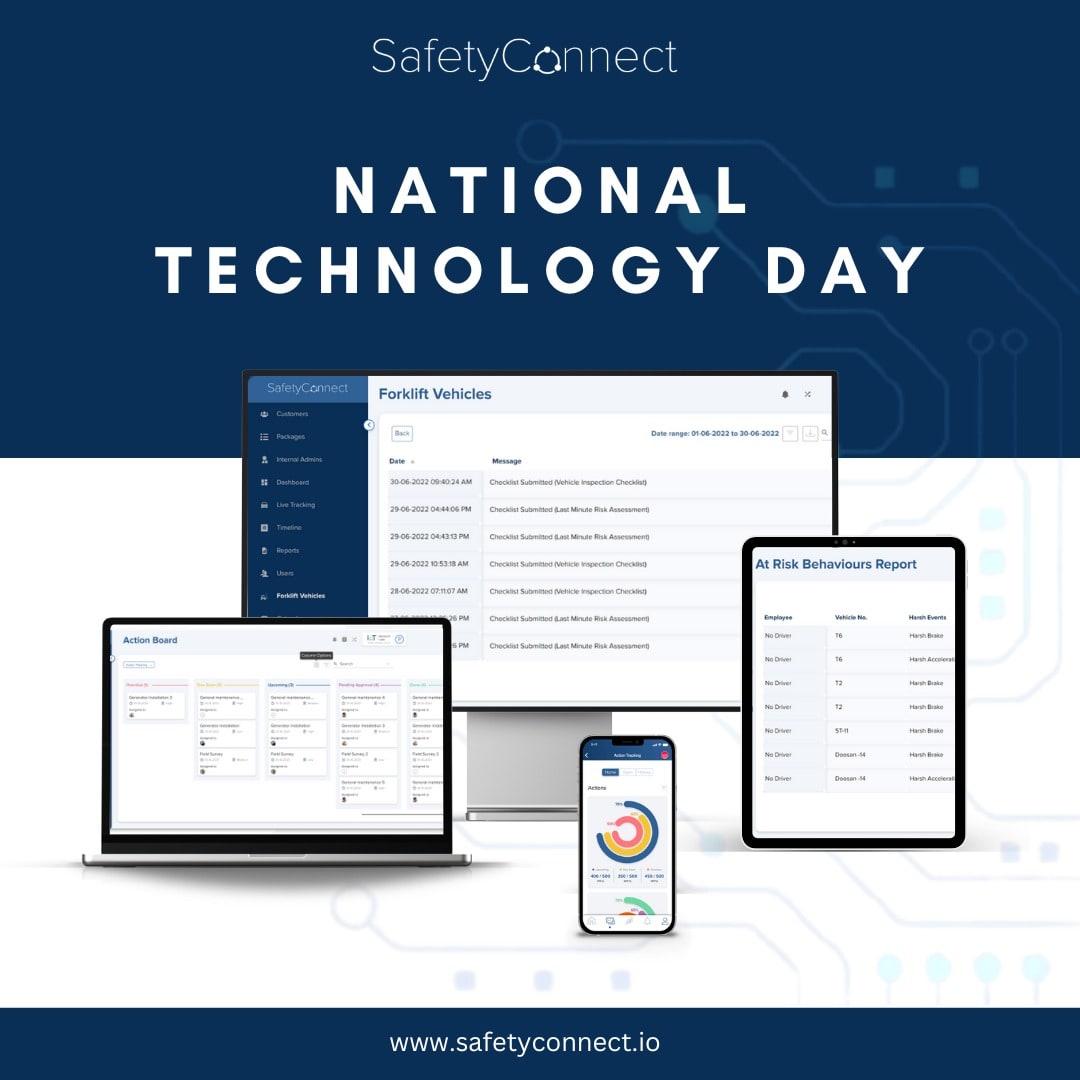 At SafetyConnect, we're proud to be at the forefront of this technological revolution.That's why we've developed comprehensive safety solutions that leverage technology to ensure the safety of employees on the job and on the road. 
Happy National Technology Day!
#safety #tech #ai