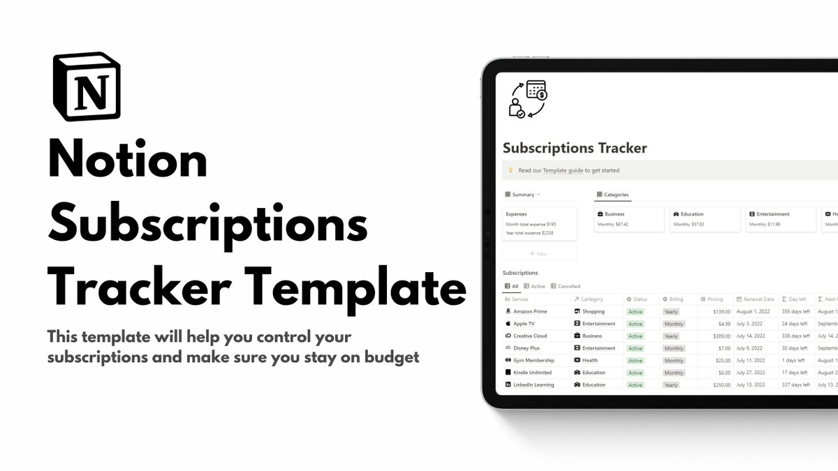 🚨 ATTENTION! 🚨

🎉 Introducing the Subscriptions Tracker Template 🎉

Easily manage your subscriptions and expenses!

FREE for the next 48 hours 🕒
After, it will cost 💰

How to get it?
1️⃣ Follow me <a href="/marcoETmx/">Marco Elizalde</a>
2️⃣ Like &amp; retweet this tweet
3️⃣ Reply "Control" in the comments