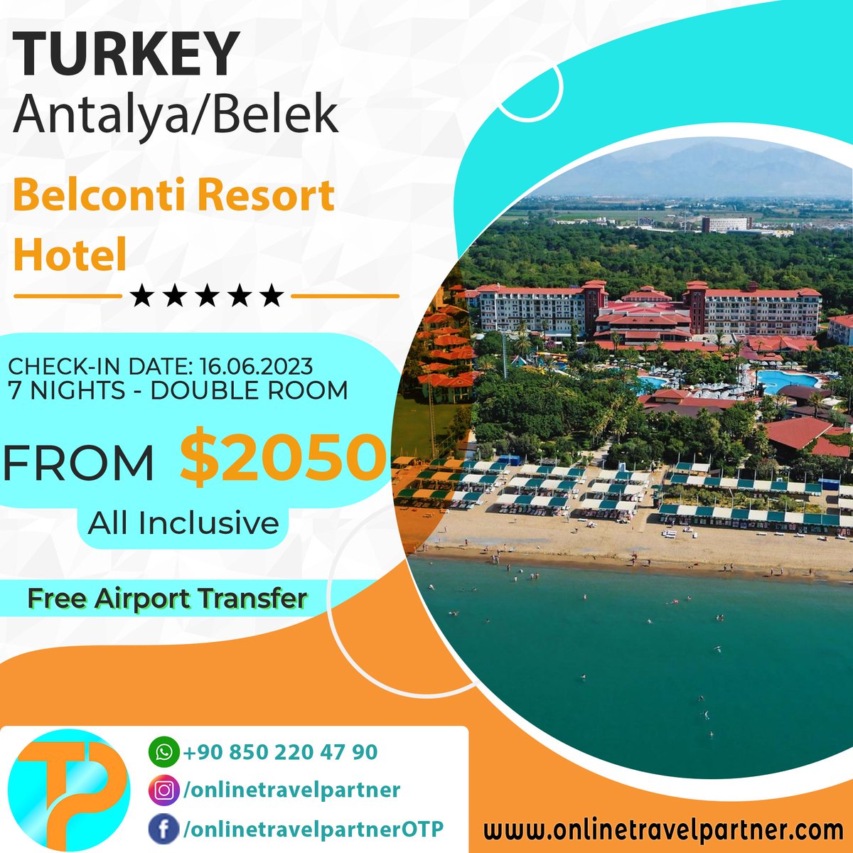 Discover Antalya's culture, history, nature, and cuisine with us. Unforgettable vacation guaranteed. Contact us for reservations and more info.
📞+90 850 220 47 90 
✉️info@onlinetravelpartner.com
🌐onlinetravelpartner.com

#Antalya #TravelAgency #Vacation #Holiday #ExploreAntalya