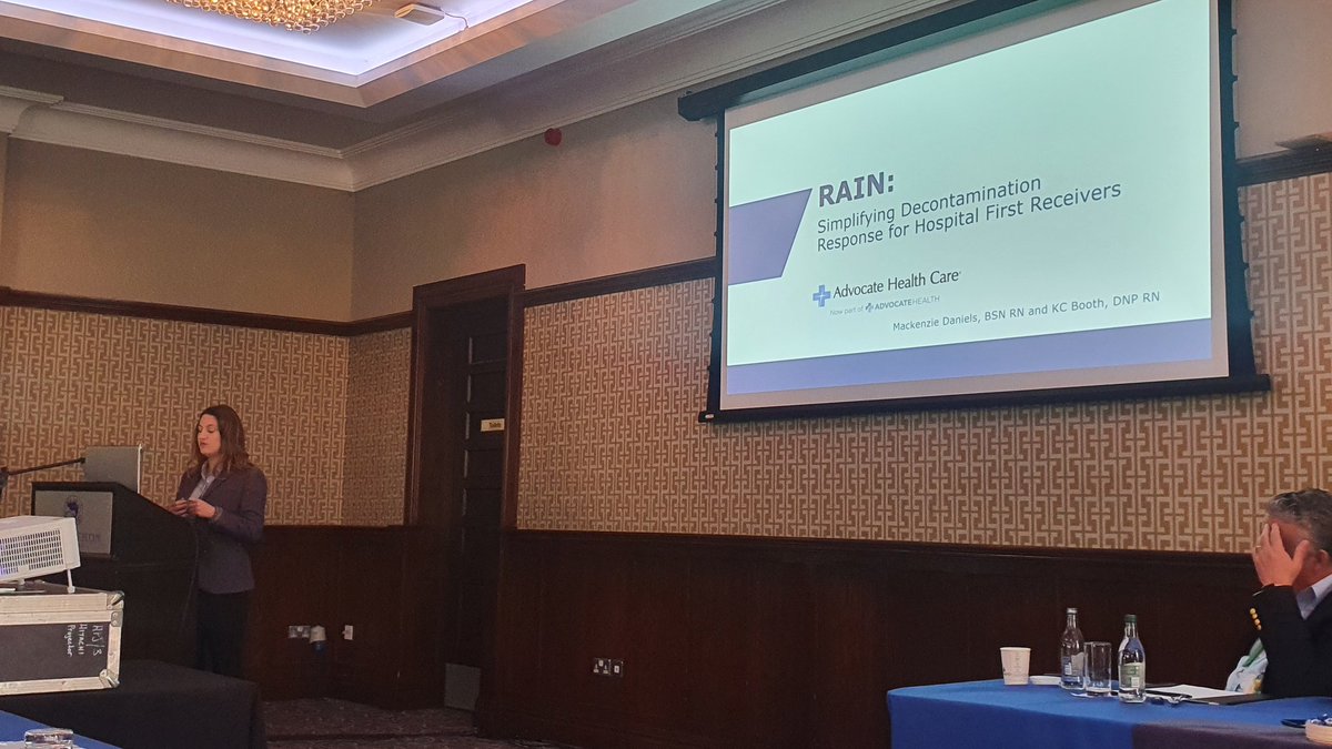 Simplifying decontamination  response for hospital first receivers. RAIN: Recognise, Avoid, Isolated, Notify. A great approach being discussed by <a href="/kc_booth/">KC Booth</a> at the  #Wadem2023 conference.