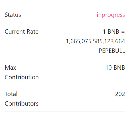 🎊 CONGRATS TO 200 $PEPEBULL SMART BUYERS 🎊

🔥🔥🔥 200 CONTRIBUTORS crossed with Pepe Bullish!

👉 Continue the contribute to the biggest gem in 2023: pinksale.finance/launchpad/0xb9…

#memecoin #MemeCoinSeason #fairlaunch
