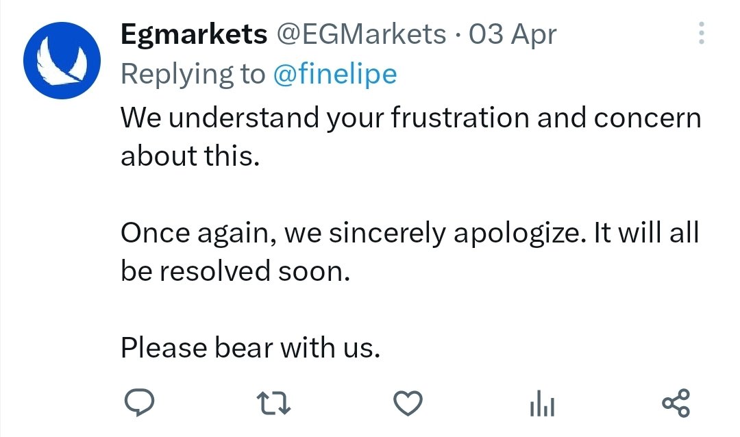 finelipe's tweet photo. @EGMarkets @officialEFCC @cenbank @fccpcnigeria When will the lies stop? When will you  file for bankruptcy? Why pretend to be liquid and deceive the public? Why can't you honour my withdrawal requests? https://t.co/QkIaha6Uxc