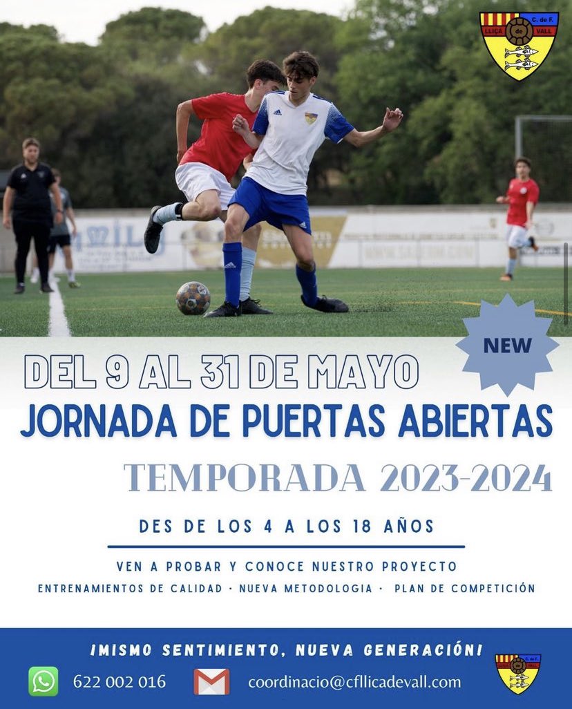 CFLLICADEVALL0's tweet photo. Puertas abiertas para la siguiente temporada!! Apuntate!! https://t.co/gcSvjotRs2