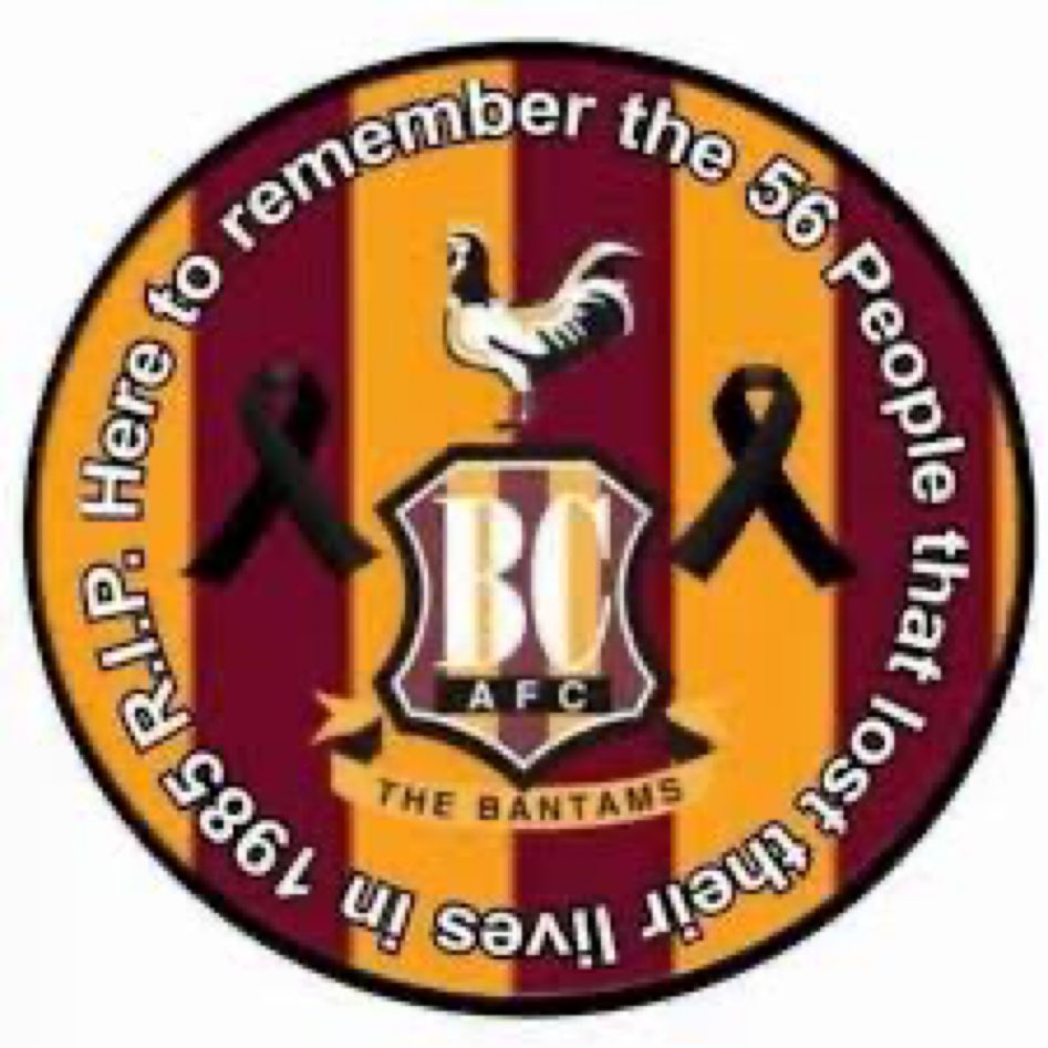 greggmunikwa's tweet photo. Remembering the 56 Bradford city fans who lost their lives in the Bradford city stadium fire 38 years ago today. RIP56 https://t.co/mK9Ts8X2Fq