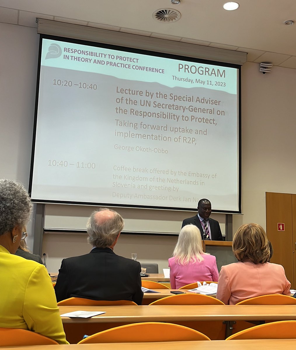 Following 🇸🇮 President @nmusar and Foreign Minister @tfajon, UN Special Adviser @GeorgeOkothObbo addresses the opening session of the 6th R2P in Theory and Practice Conference, in its 10th anniversary

The University of Ljubljana will host 2 days of interesting discussions on R2P
