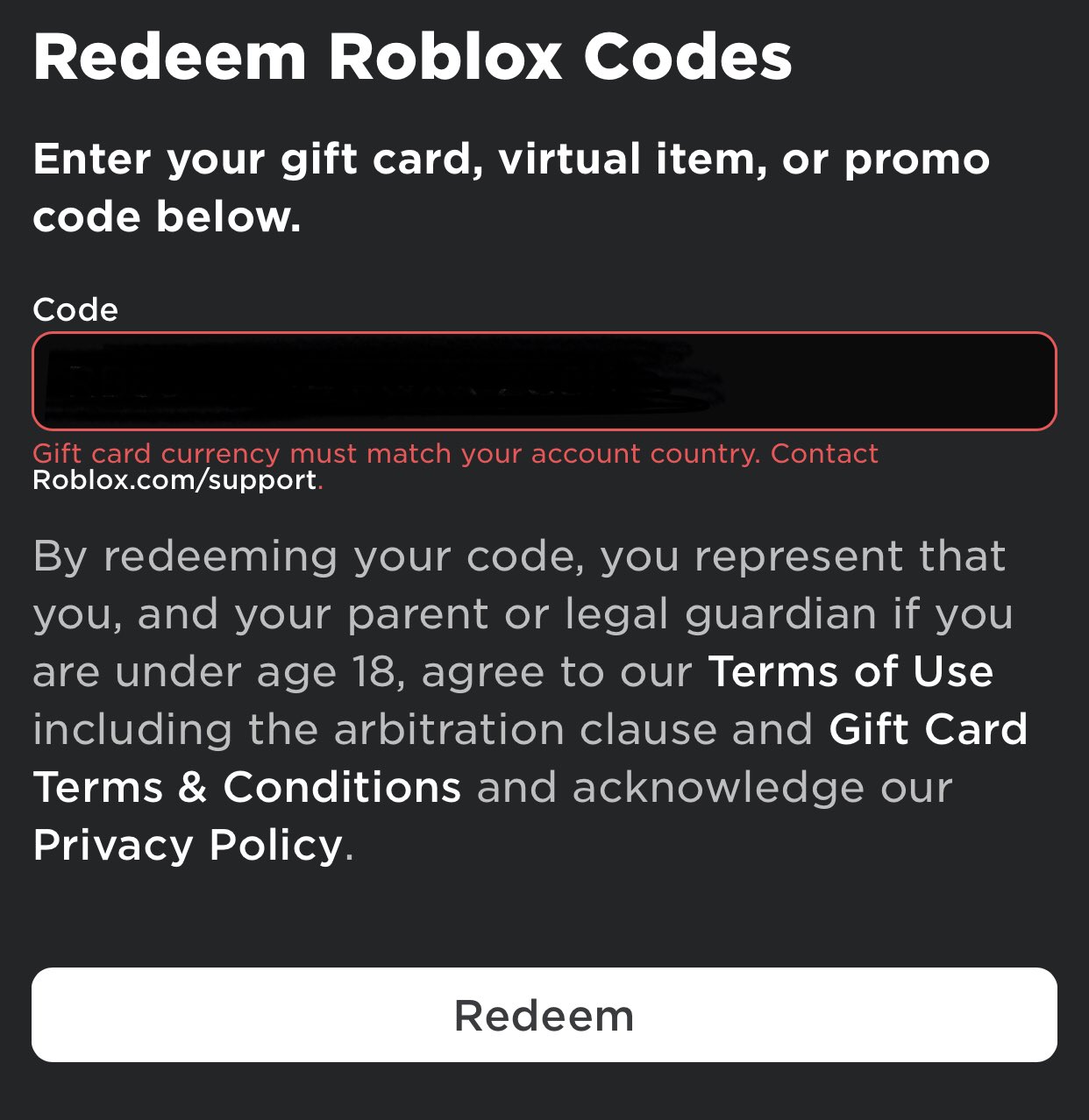 Giftcard currency must match your roblox account country bug｜TikTok Search