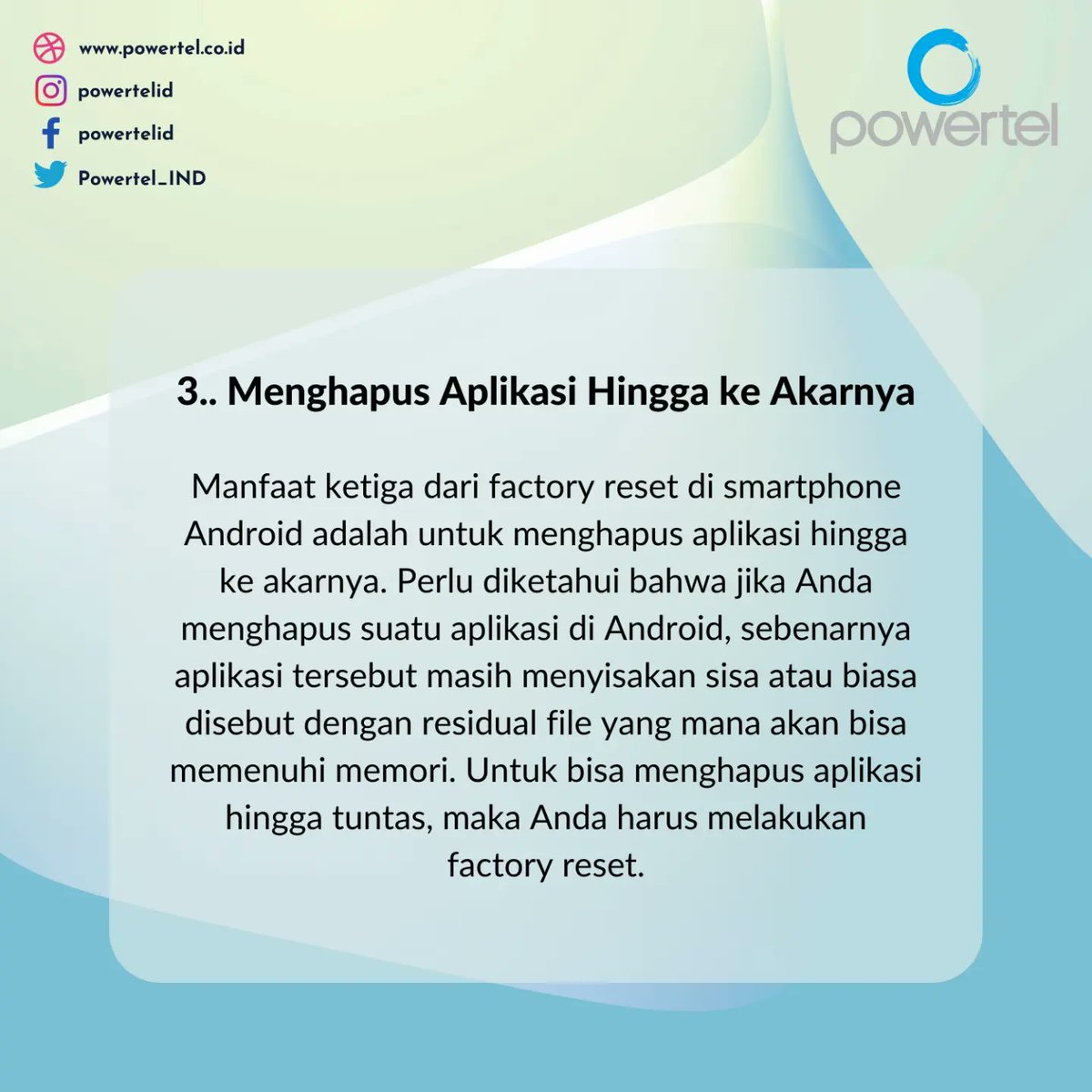 Powertel_IND's tweet image. Manfaat Factory Reset di Android Yang Harus Diketahui
#infoandroid #infosmartphone #infoponsel #android #smartphone #smartphoneandroid #factoryreset #resetpabrik #resethp #resetandroid #settingawal #tipsandroid #tipssmartphone #powertelid