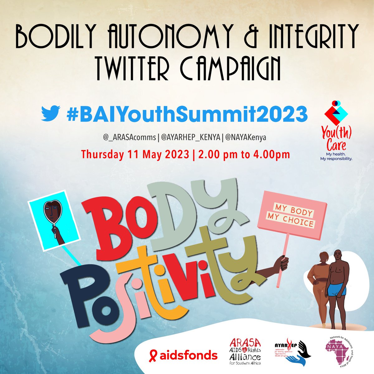 Inviting us to introspect and share on a key concern in our communities today! The #BAIYouthSummit2023 seeks to explore and advocate for young's rights to bodily autonomy and integrity!
@NAYAKenya @Aidsfonds_intl @AYARHEP_KENYA @_ARASAcomms @KELINKenya